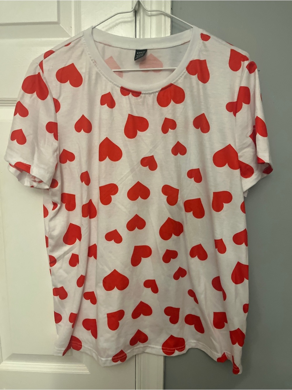 SHEIN White Tee with Red Heart Print